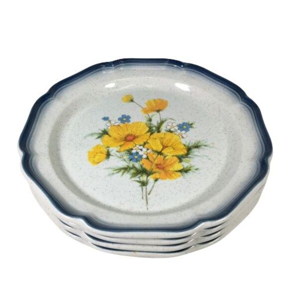 SET OF 4 Mikasa Country Club Amy Dinner Plates CA 503 Blue Yellow Floral 10 3/4" - Picture 3 of 10